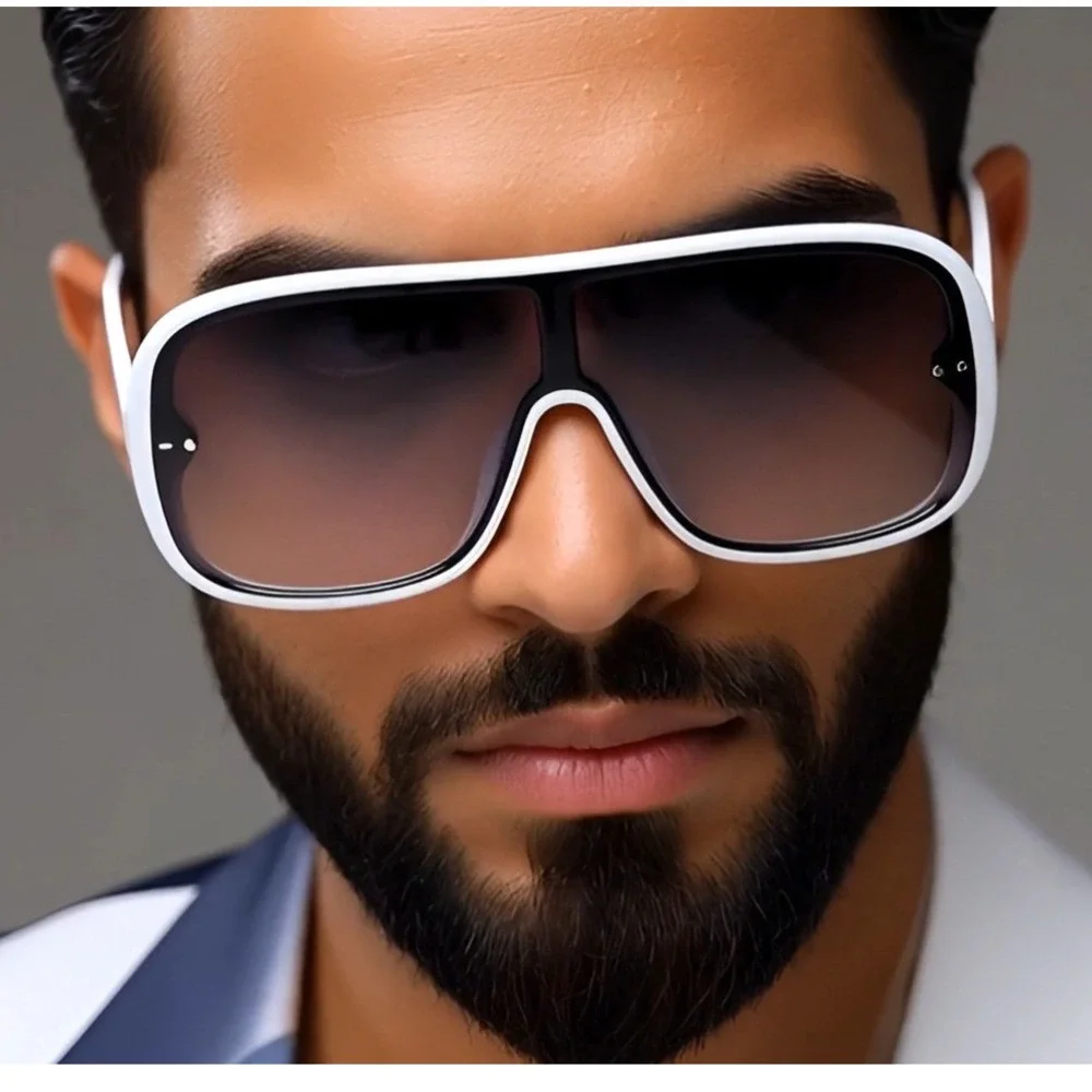 Men Sunglasses Black Gradient Lens White Frame Fancy Comfortable Outfit Designer